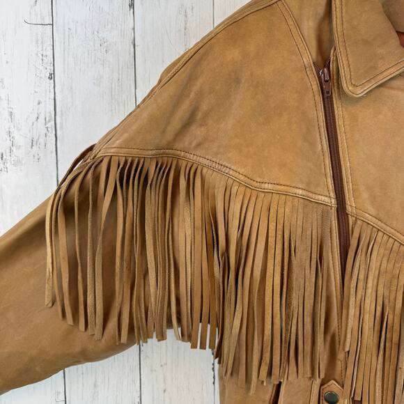 VTG Liz Phillips Brown Leather Western Fringe Asymmetric Zip Jacket Size Medium - Picture 4 of 14